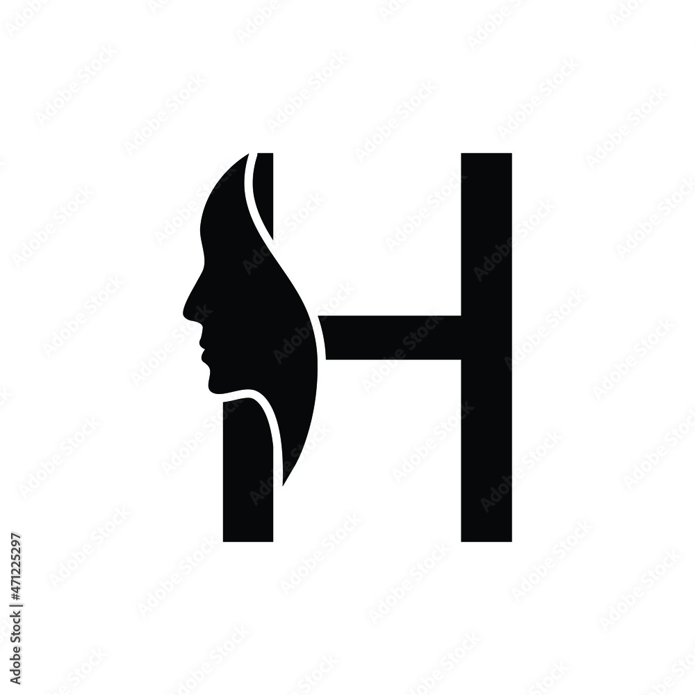 letter H woman face vector template logo beauty salon letter H woman face vector template logo beauty salon
