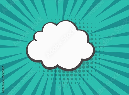 Empty cartoon black and white cloud pop art expression speech box on blue.