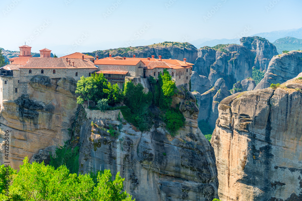 beautiful complex of Meteora monasteries built on rocks, Thessaly, Greece