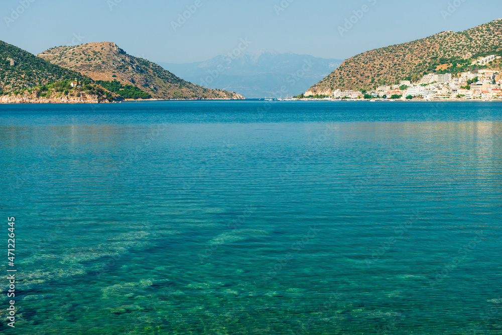 rocky coast of greek island and sea view, landscape greece