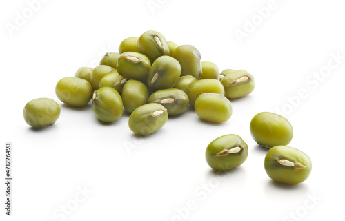 Group of green mung beans isolated on white background photo