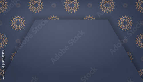 Background in blue with indian brown ornaments for design under your logo or text