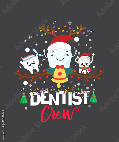 Dentist Christmas Crew Dentist Dental Hygiene Funny Tooth Xmas T-shirt