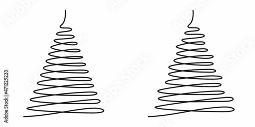 Two Simple Abstract Christmas Tree Isolated Line Art Drawing Vector Illustration Template Elements