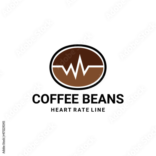 Coffee beans and heartbeat line, vector minimalist logo design can you as editable