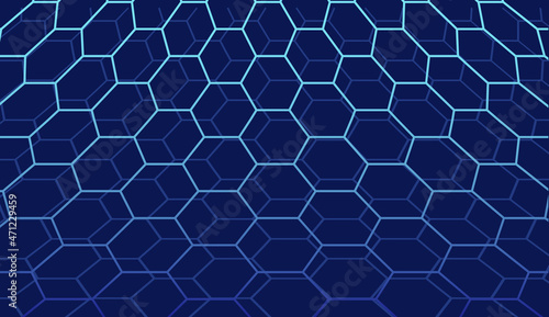 Abstract technology dark blue background from honeycomb, grid pattern. Design science tech outline. Vector illustration