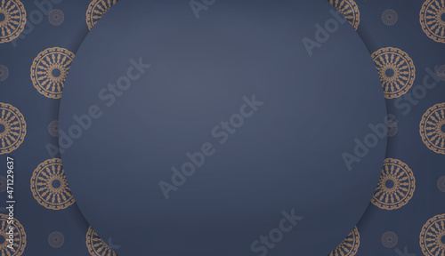 Background in blue with luxurious brown ornaments and space for logo or text