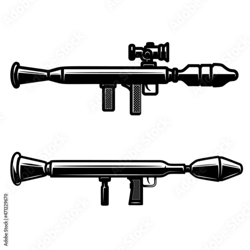 Illustration of Grenade launcher . Design element for logo, label, sign, emblem. Vector illustration