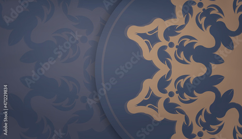 Background in blue with luxurious brown ornaments and space for text