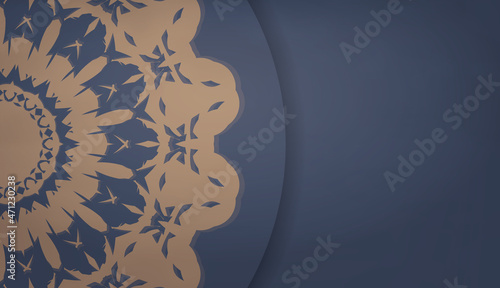 Background in blue with luxurious brown ornaments for design under your logo