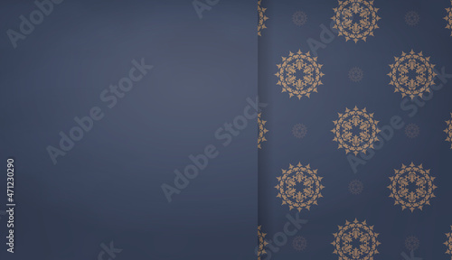 Background in blue with luxurious brown ornaments for design under your logo