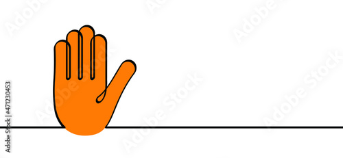 Orange the world. International day for the elimination of violence against women ans girls. Cartoon line drawing hands of stop hand gesture. Hand palm icon or symbol. Vector campaign logo.