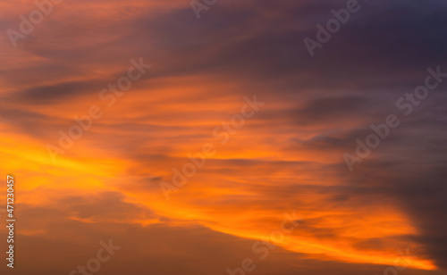 Fototapeta Naklejka Na Ścianę i Meble -  Beautiful view of sky with clouds at sunrise. Partly cloudy. Colorful sunset. Natural sky background texture, beautiful color.