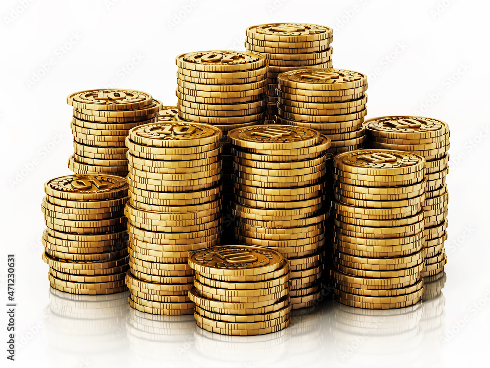 Stack of generic gold coins isolated on white background. 3D illustration Stack of generic gold coins isolated on white background. 3D illustration