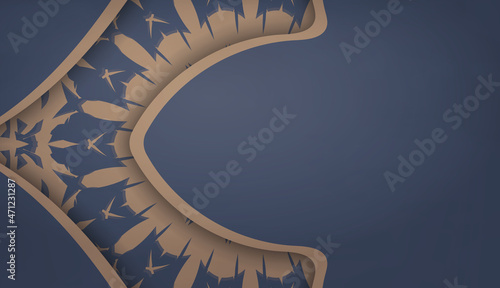 Background in blue with luxurious brown pattern for logo or text design