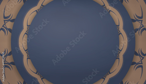 Background in blue with vintage brown ornament and space for text