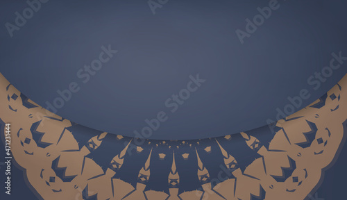 Background in blue with vintage brown ornament and space for text