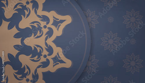 Background in blue with vintage brown ornament and space for text
