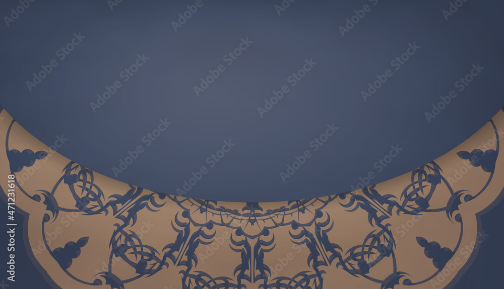 Background in blue with vintage brown ornament for design under logo or text