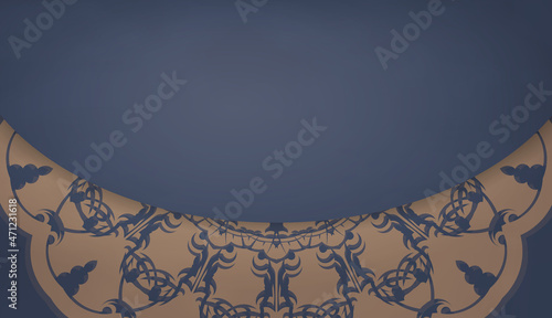 Background in blue with vintage brown ornament for design under logo or text