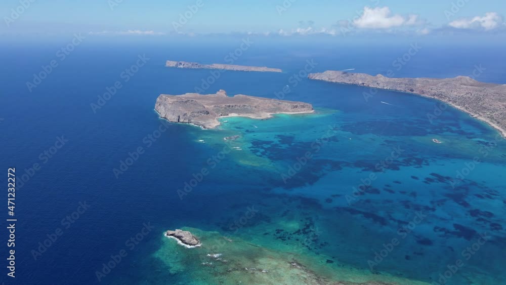 View from drone on Balos bay and sea on Crete. View from drone on Balos bay and sea on Crete.
