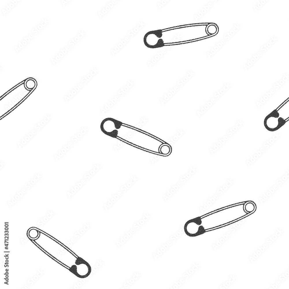 Linocut, block print ink effect, safety pin background. Seamless vector pattern. Fashion textile design. Linocut, block print ink effect, safety pin background. Seamless vector pattern. Fashion textile design.
