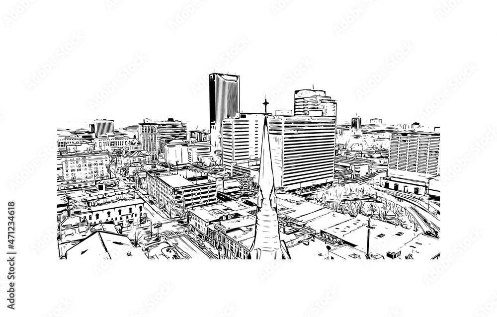 Fototapeta premium Building view with landmark of Lexington is a city in Kentucky. Hand drawn sketch illustration in vector.