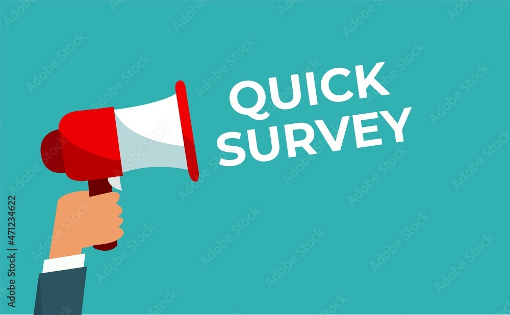 Quick survey megaphone blue banner. illustration.