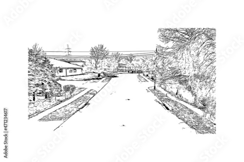 Building view with landmark of Lexington is a city in Kentucky. Hand drawn sketch illustration in vector.