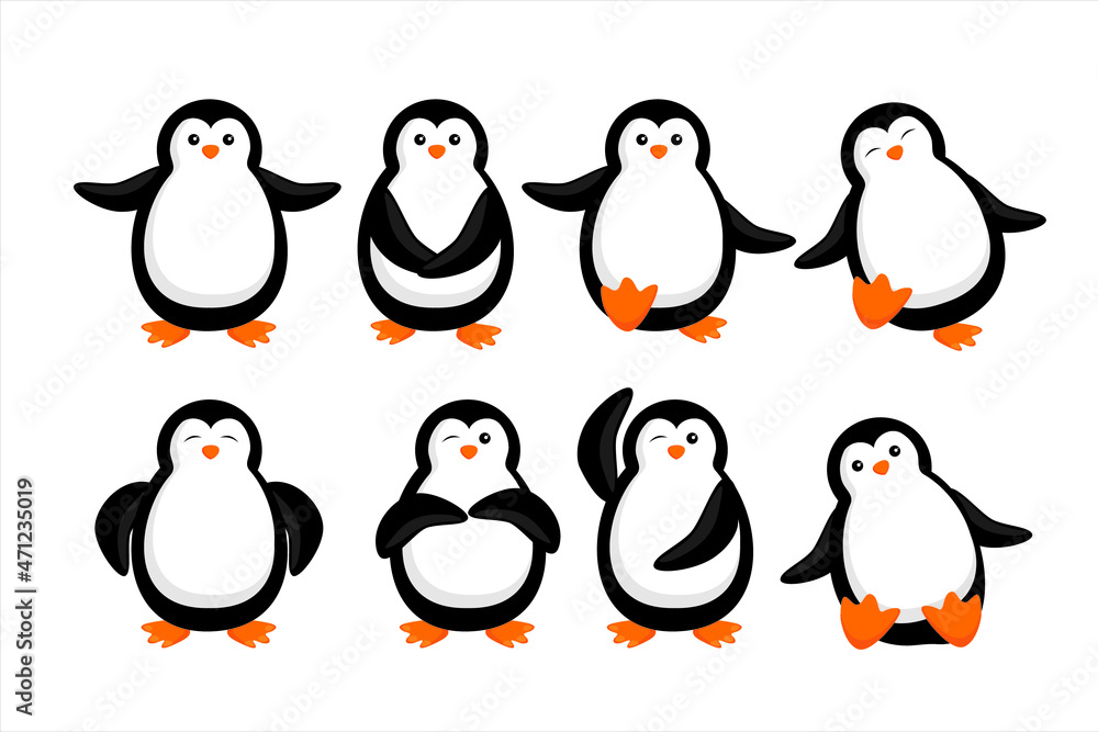 Naklejka premium Penguin icons set, cartoon style. Penguin vector