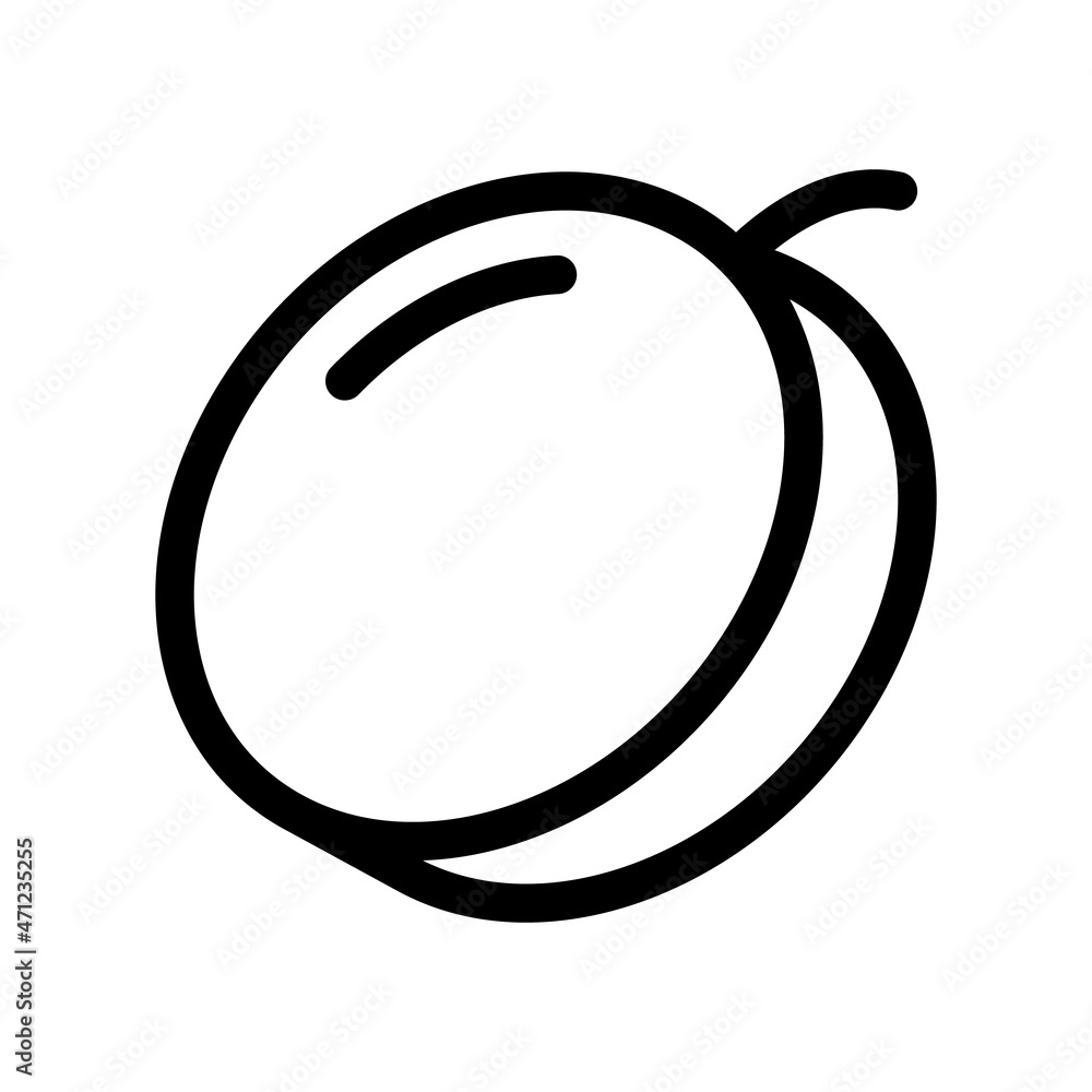 Plum flat icon. Peach pictogram for web. Line stroke. Isolated on white background. Vector eps10 Plum flat icon. Peach pictogram for web. Line stroke. Isolated on white background. Vector eps10
