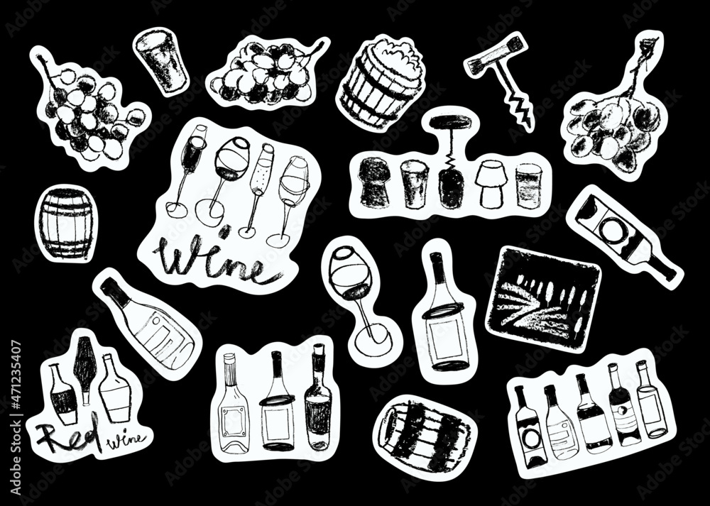 Sticker set winemaker. Wine daily planner, diaries vector hand-drawn ...