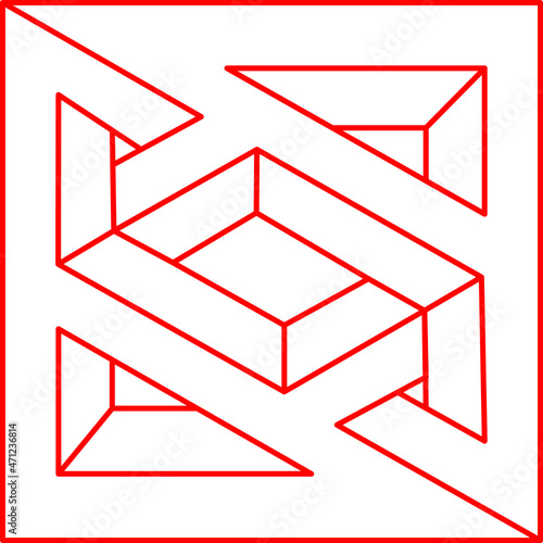 Optical illusion shapes, unreal geometric objects vector. Impossible figures. Sacred geometry.