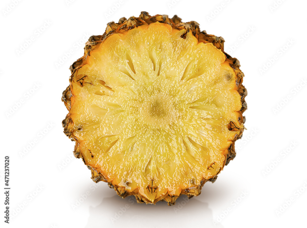 Half of pineapple slice side view isolated on white Half of pineapple slice side view isolated on white