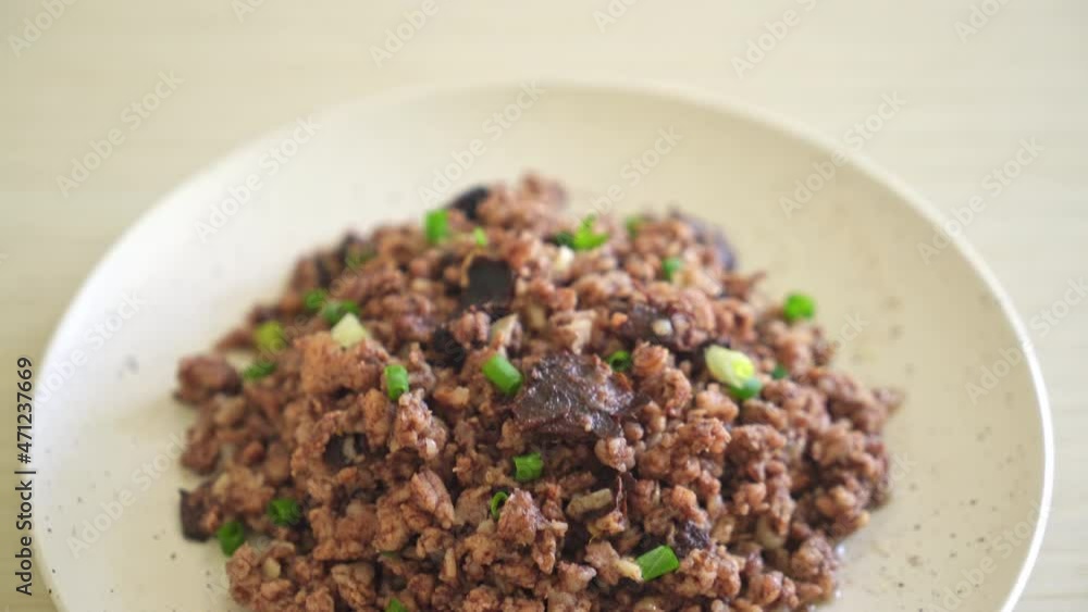 Stir-fried Chinese Olives with Minced Pork - Asian food style Stir-fried Chinese Olives with Minced Pork - Asian food style