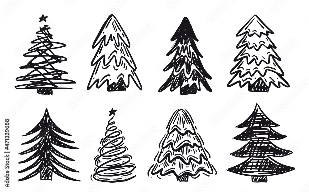 Obraz premium Christmas tree set, Hand drawn illustrations.