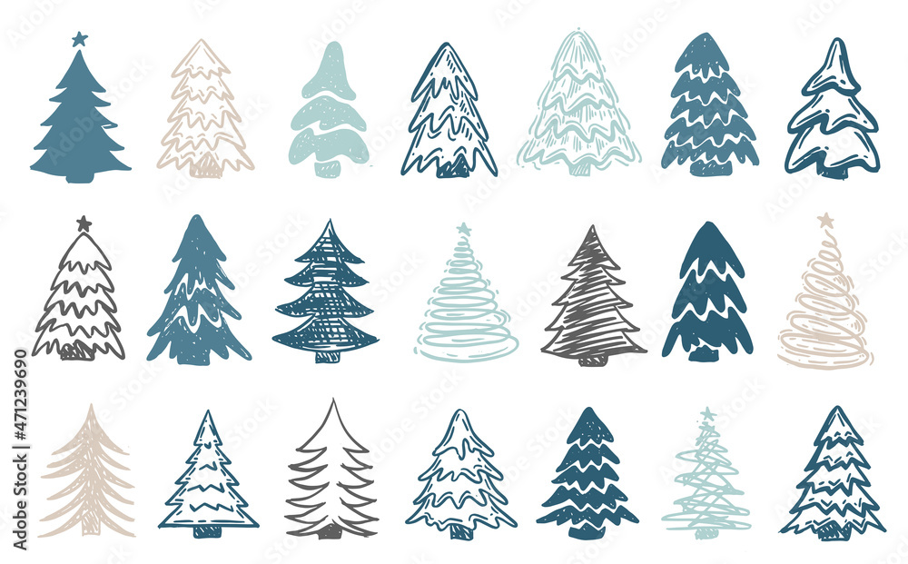 Obraz premium Christmas tree set, Hand drawn illustrations.