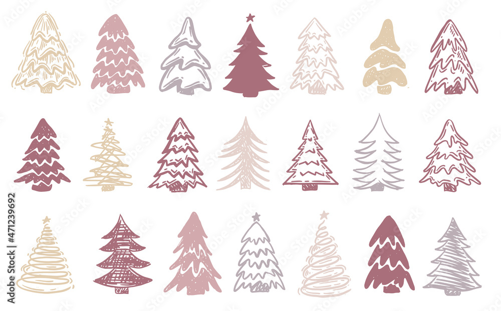 Christmas tree set, Hand drawn illustrations.