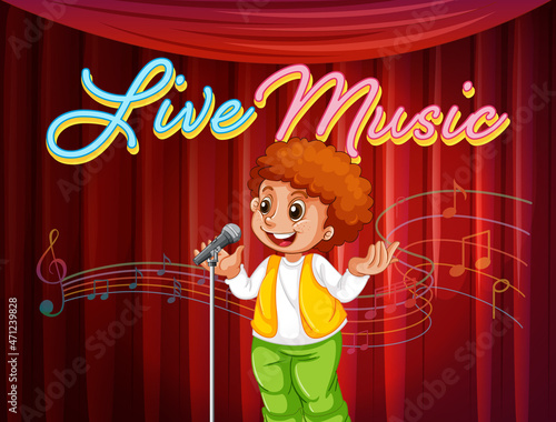 A boy performing singing on stage