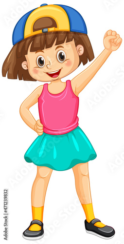 Happy girl wears cap cartoon character