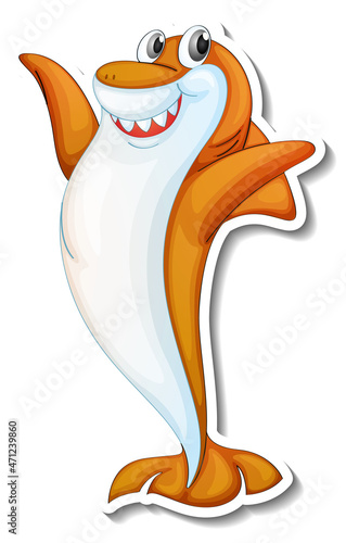 Funny orange shark cartoon character sticker