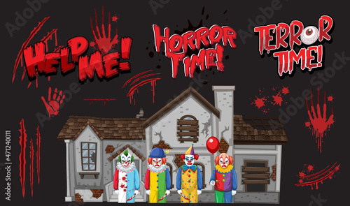 Set of blood stains with killer clown halloween character