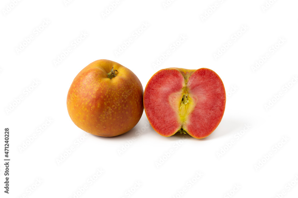 Pink pearl apple with red flesh isolated on white background Pink pearl apple with red flesh isolated on white background