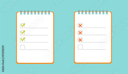 To do list icon. A notebook with a completed and unfinished to-do list. 
