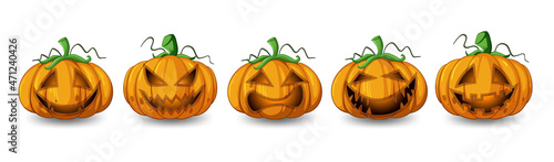 Set of different halloween pumpkin Jack o'lantern