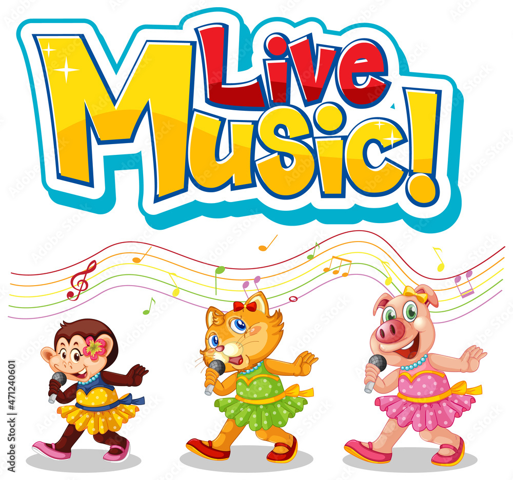 LIve Music logo with cute animals singing