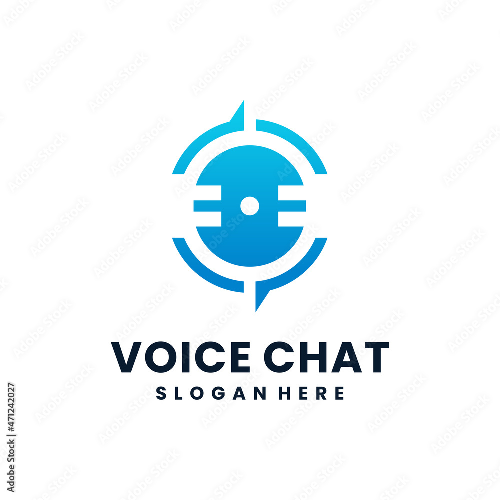 Obraz premium Voice chat logo vector with microphone and bubble chat symbol combination.