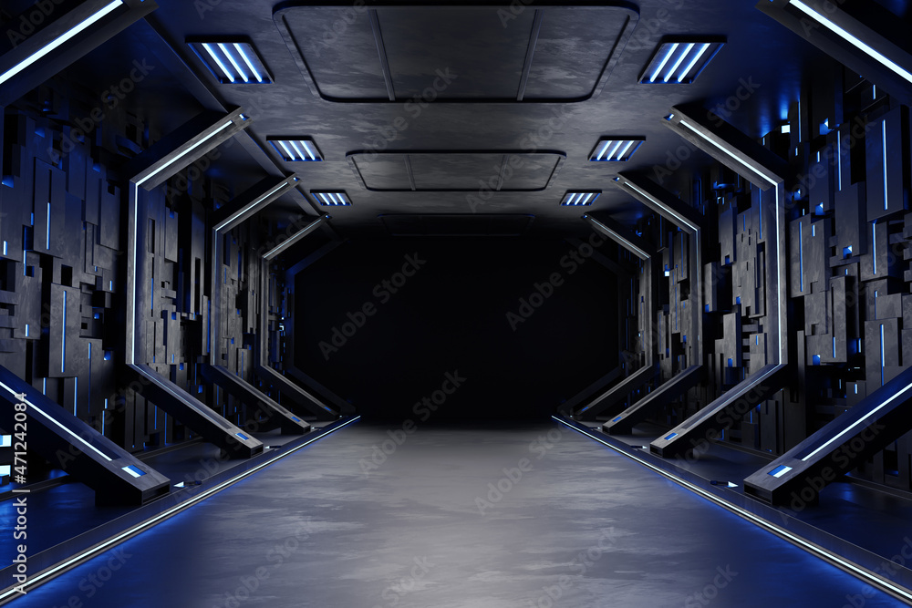 Fototapeta premium Empty dark room, Modern Futuristic Sci Fi Background.