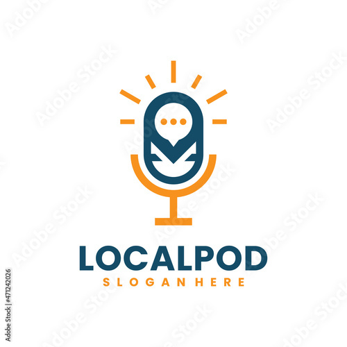 Local podcast logo vector with pin and microphone symbol combination.