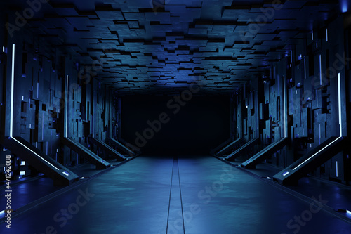 Fototapeta Naklejka Na Ścianę i Meble -  Empty dark room, Modern Futuristic Sci Fi Background.